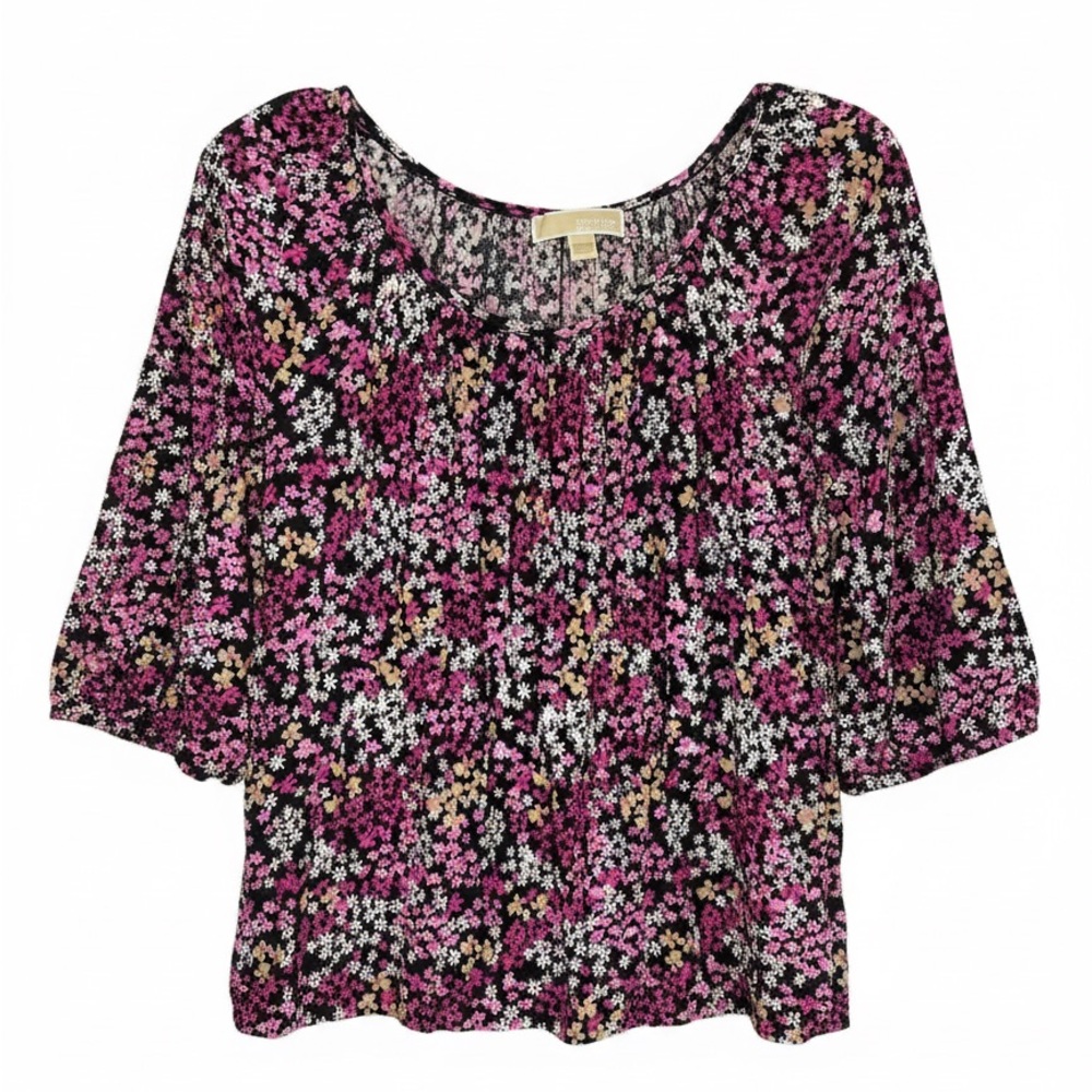 Michael Kors Floral Blouse - Pink and Black Peasant Bohemian